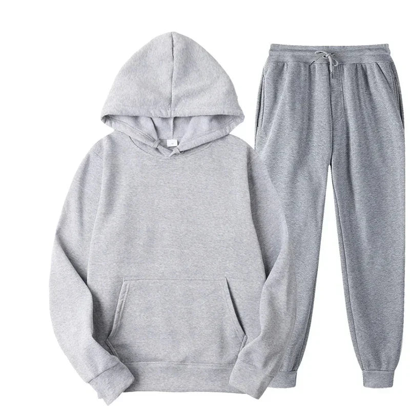 Unisex Thick Fleece Tracksuit Hoodie Set With Pullover And Jogger Pants