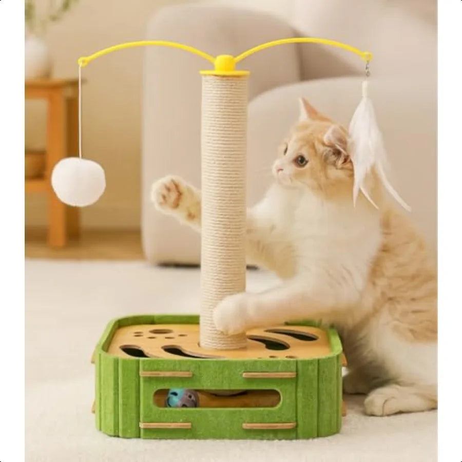 Interactive Cat Puzzle Toy Scratching Post With Spinning Balls For Indoor Cats