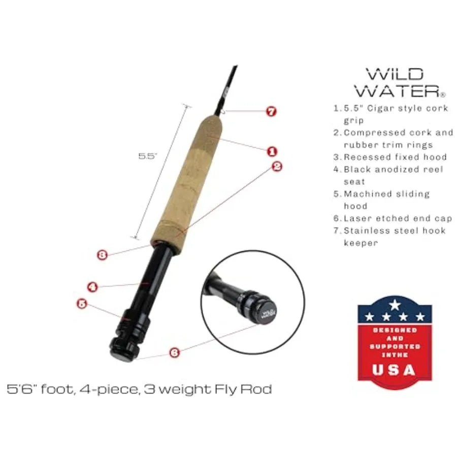 5 Foot 6 Inch Graphite Fly Fishing Starter Kit With 3 Weight 4 Piece Rod Reel
