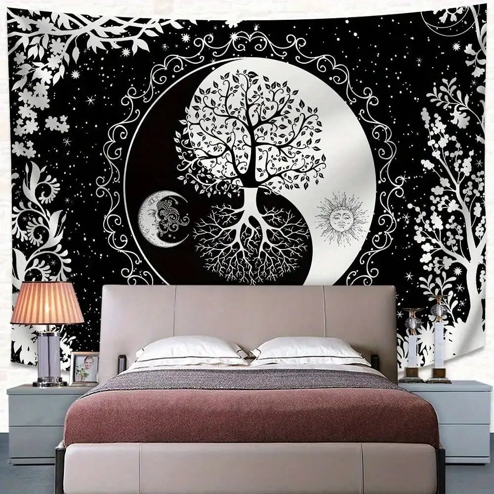 Yin Yang Tapestry Tree of Life Wall Hanging Sun Moon Decor