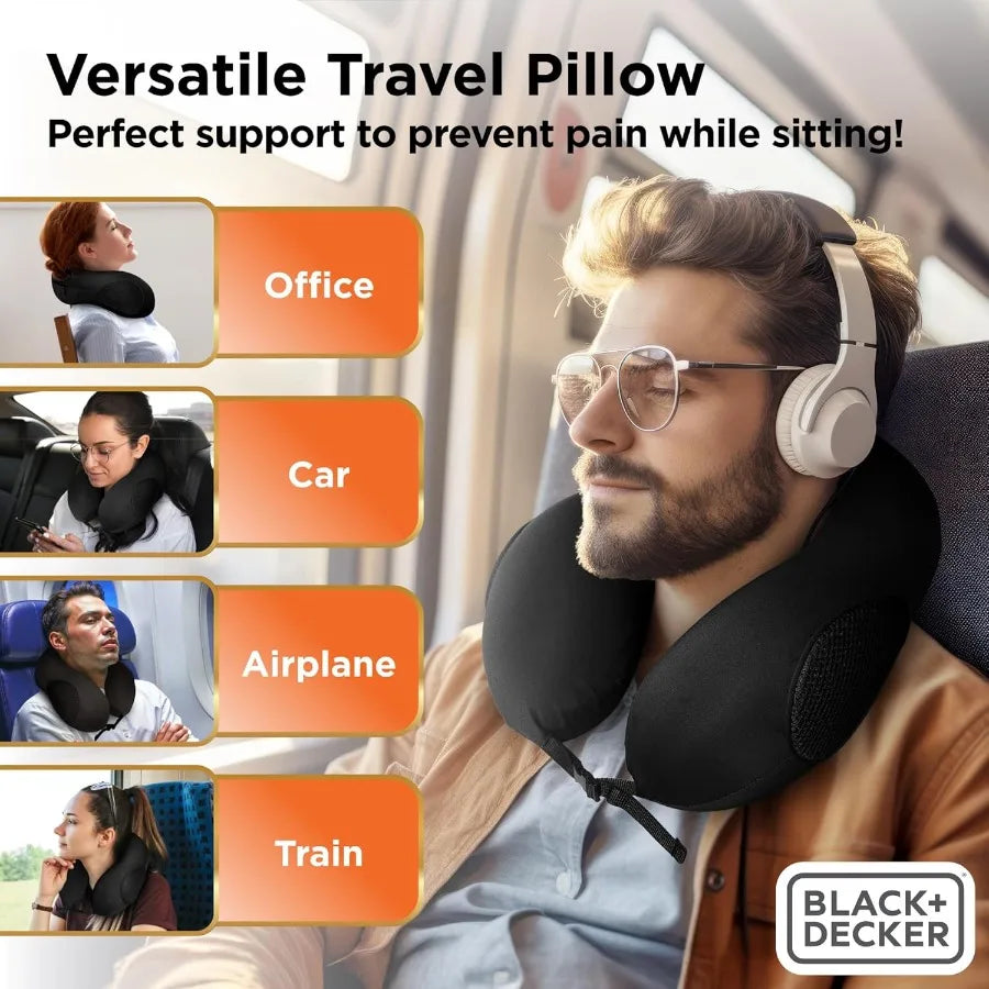 Remo Memory Foam Travel Neck Pillow With Ice Silk Cooling Fabric For Plane Car Train Ergonomic Neck Support