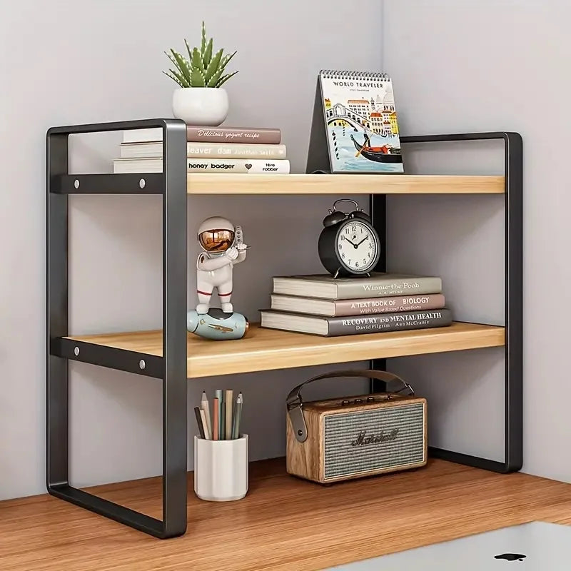 LUSQI 2 Tier Desk Shelf Storage Rack For Home Office Organization