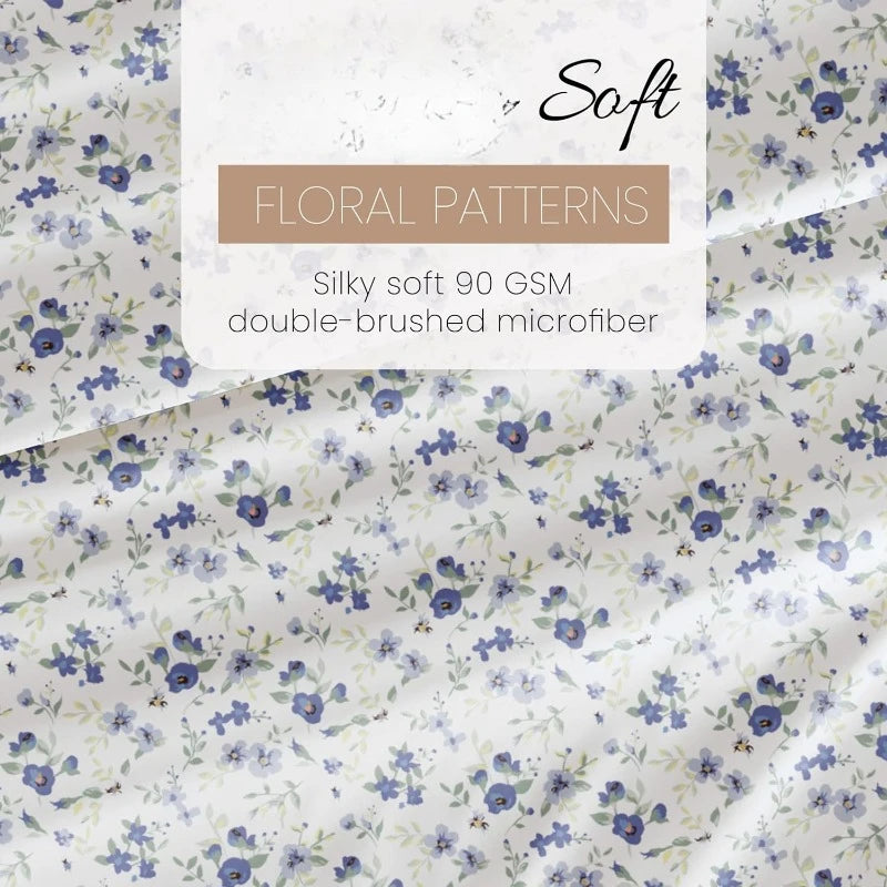 4 Piece Queen Sheet Set (Light Blue Floral) - Sleep Better Than Ever with These Ultra-Soft & Cooling Bed Sheets