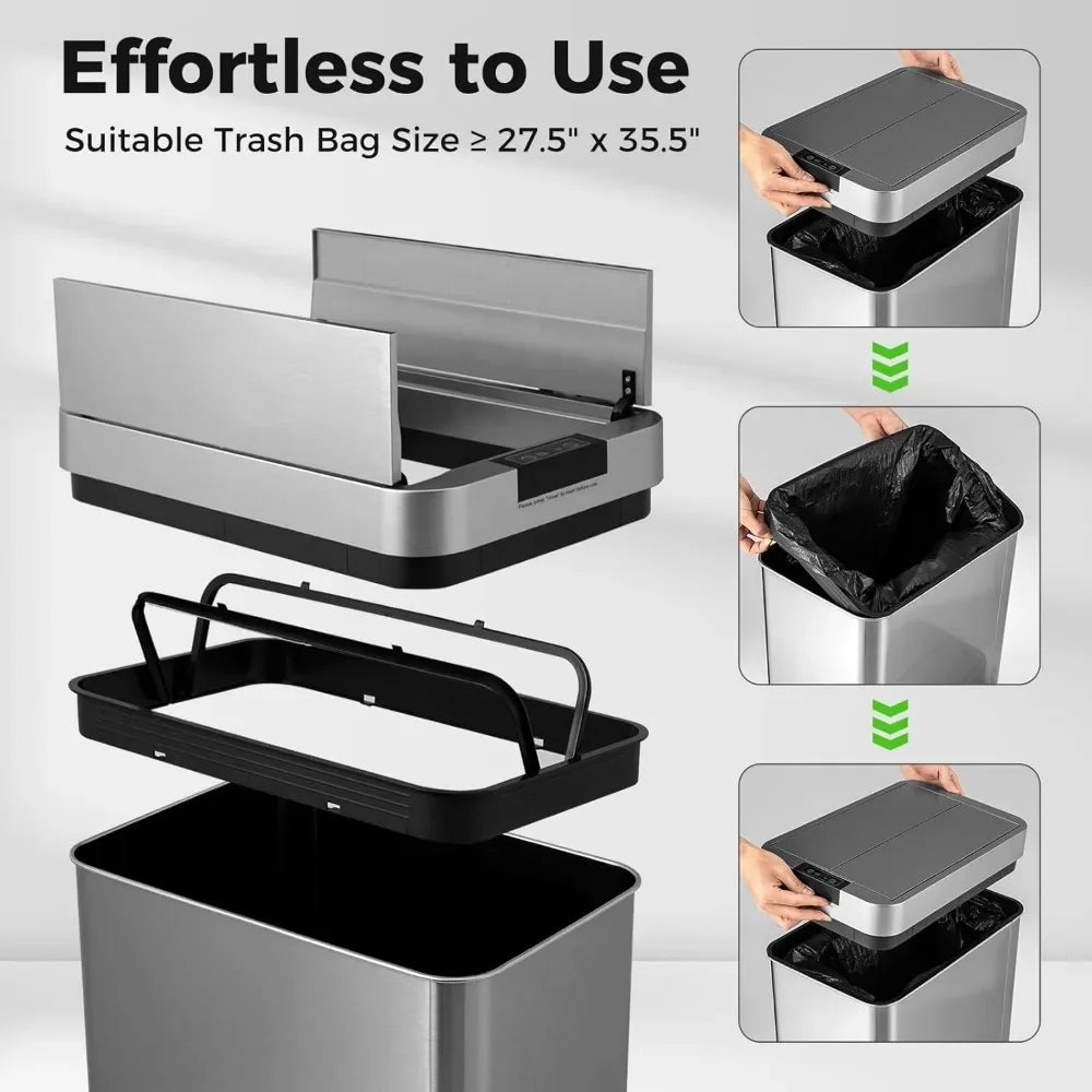 Slim Kitchen Trash Can With Wing Lids 13.2 Gal Automatic Sensor Stainless Steel