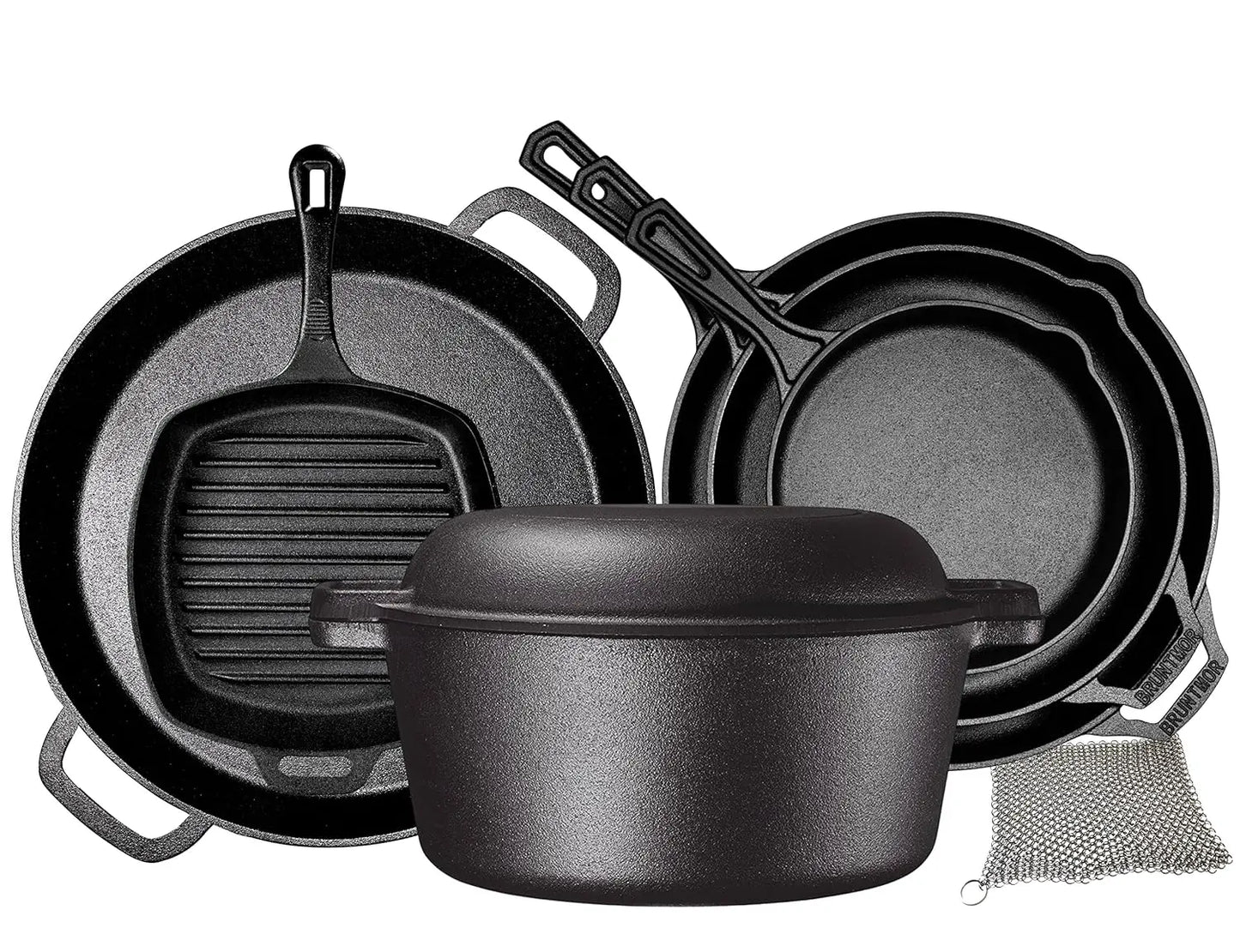 8 Piece Cast Iron Camping Cookware Set With Skillets Double Dutch Oven Pizza Pan