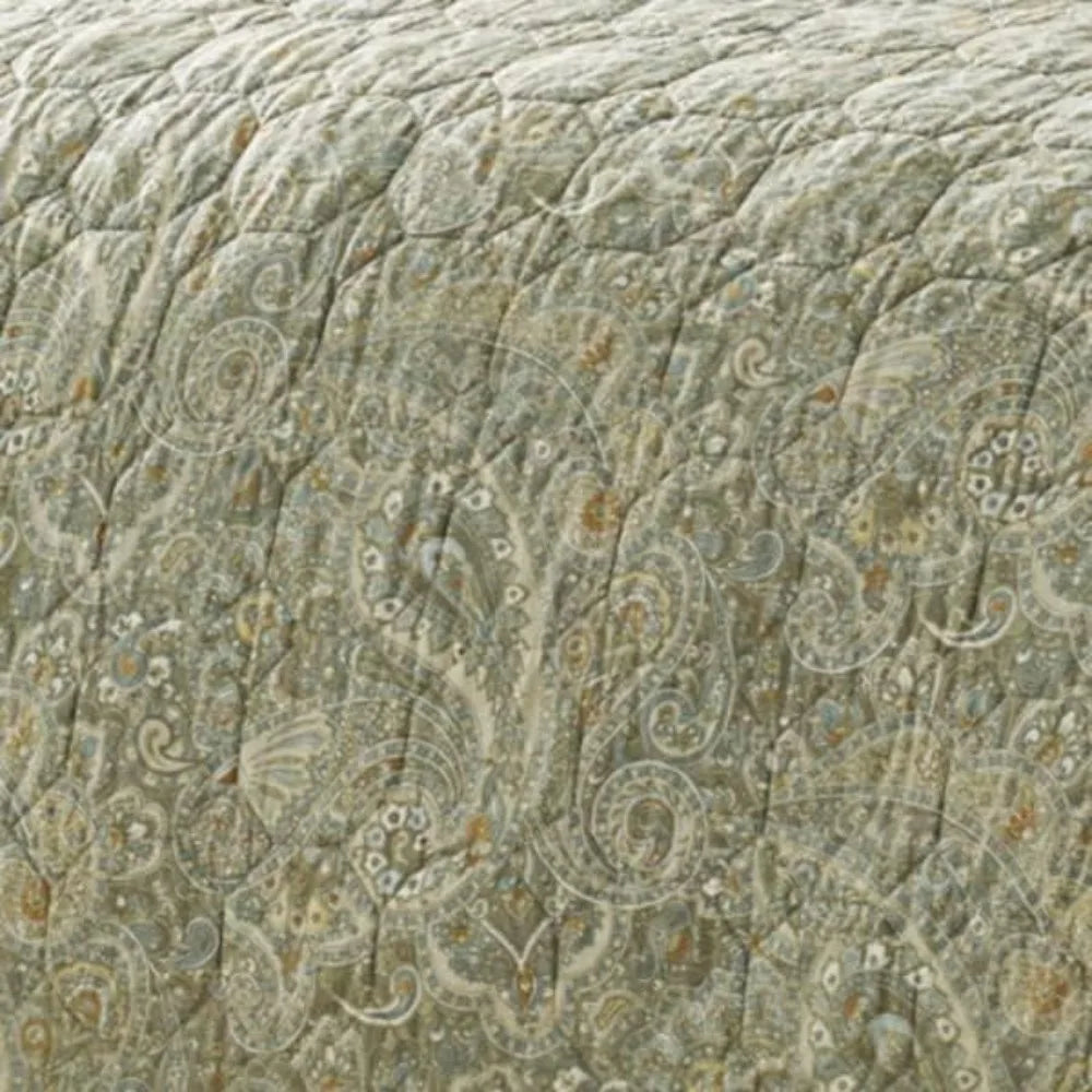 Cotton Reversible Queen Quilt Set with Matching Shams, Emilia Green, Suitable for Full/Queen Beds