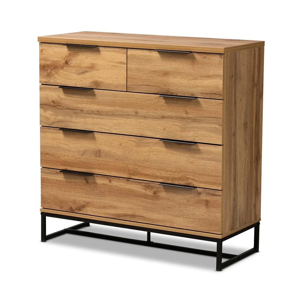 Modern 5 Drawer Storage Chest Engineered Wood Black Legs