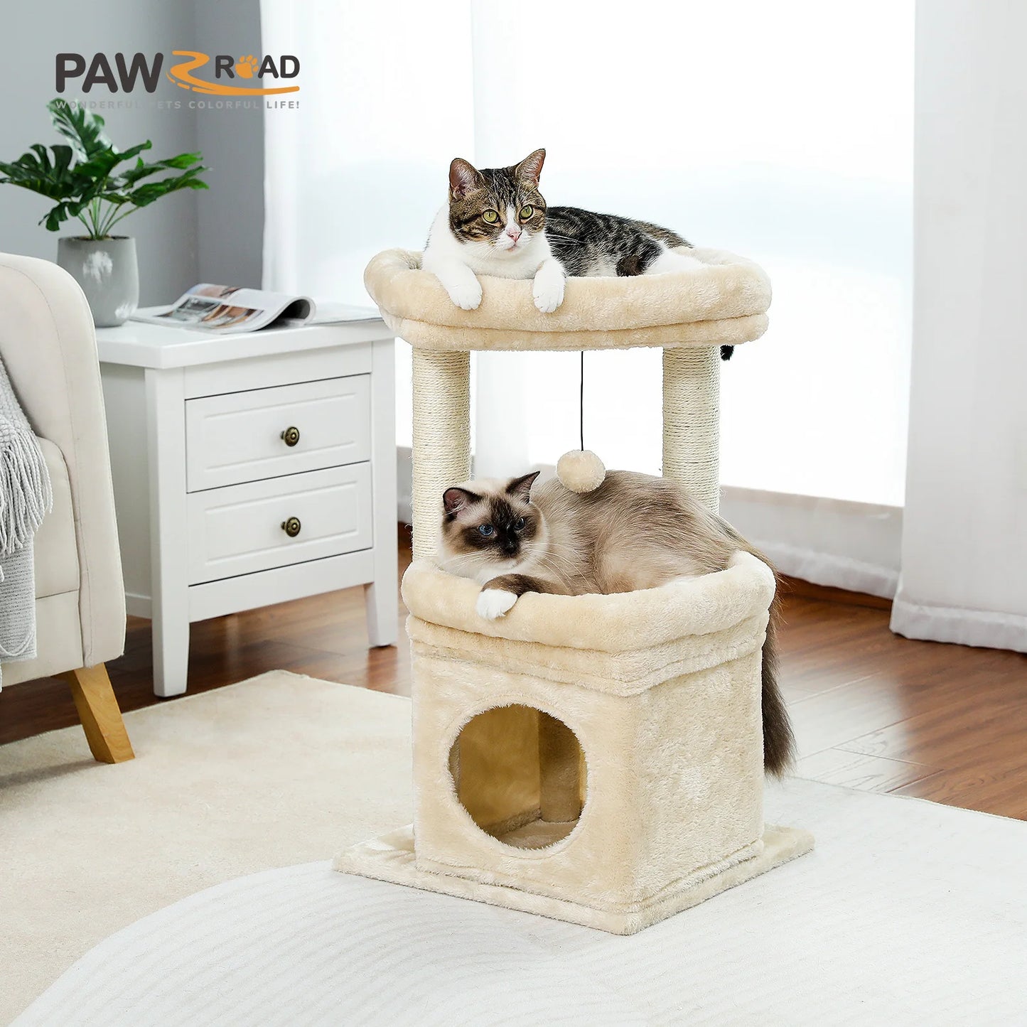 Cat Tree Tower With Cozy Condo And Wide Top Perch Sisal Posts For Indoor Cats