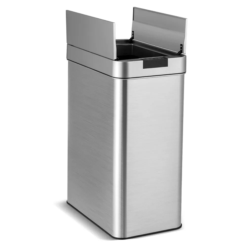 Slim Kitchen Trash Can With Wing Lids 13.2 Gal Automatic Sensor Stainless Steel