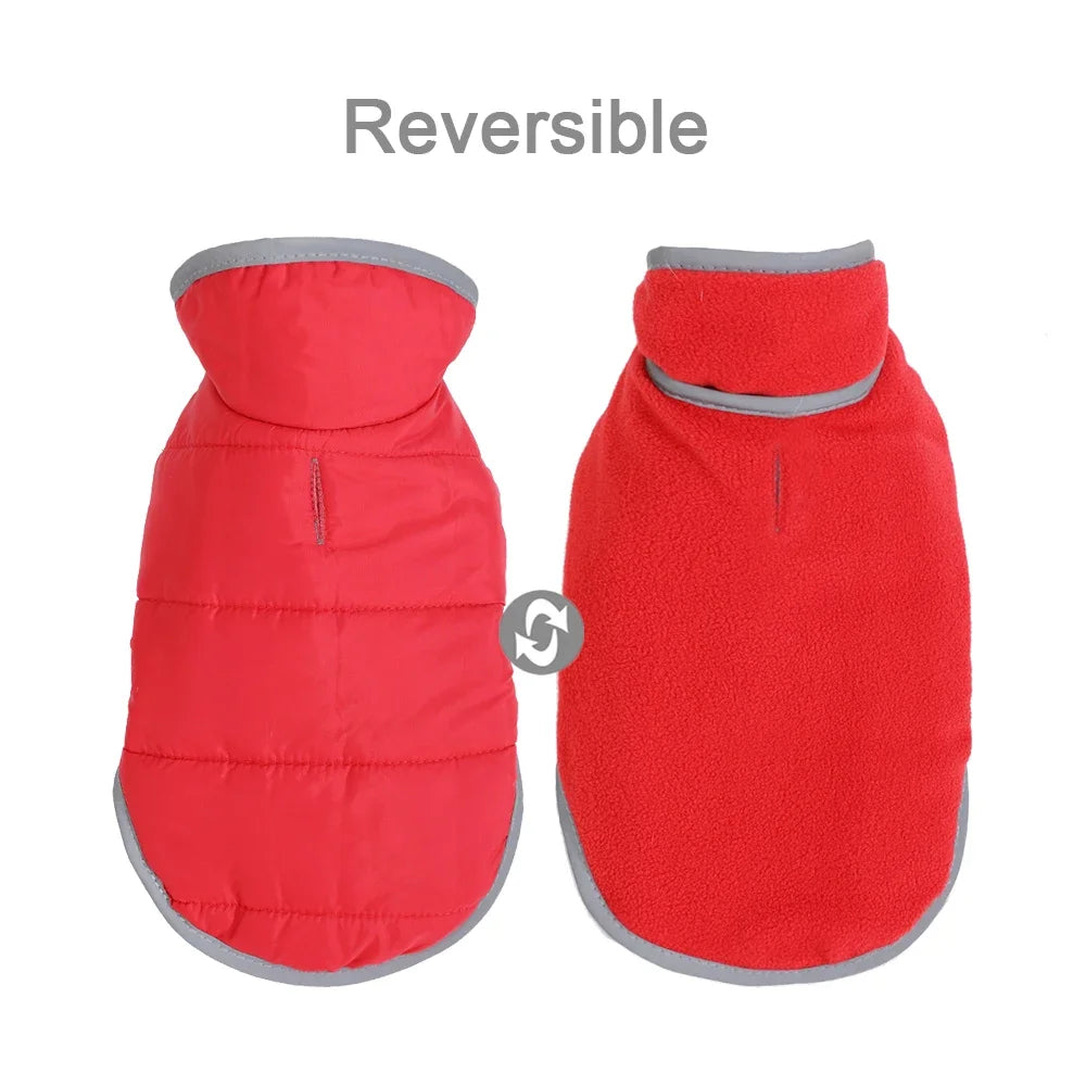 Warm Winter Reversible Reflective Fleece Dog Coat With Leash Hole
