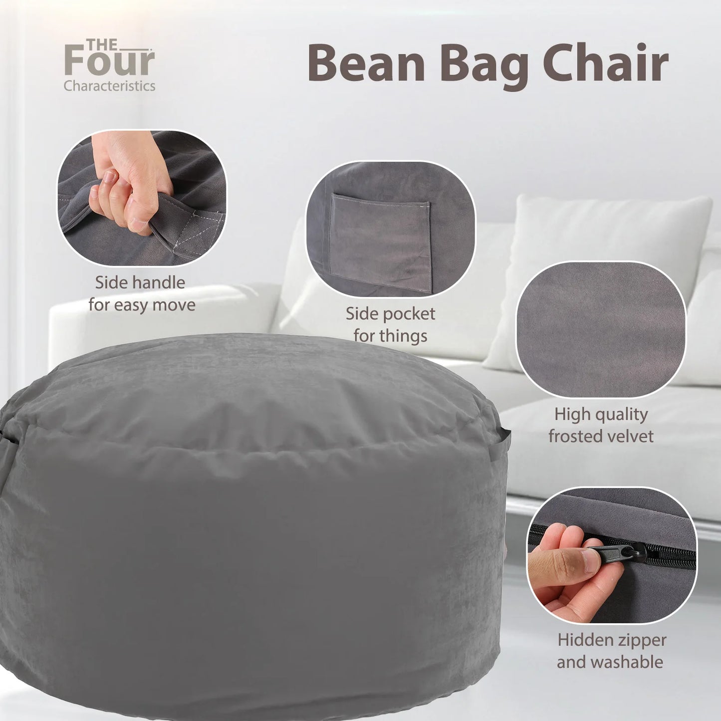 Oversized Bean Bag Chair For Gaming And Reading Foam Filled With Removable Cover