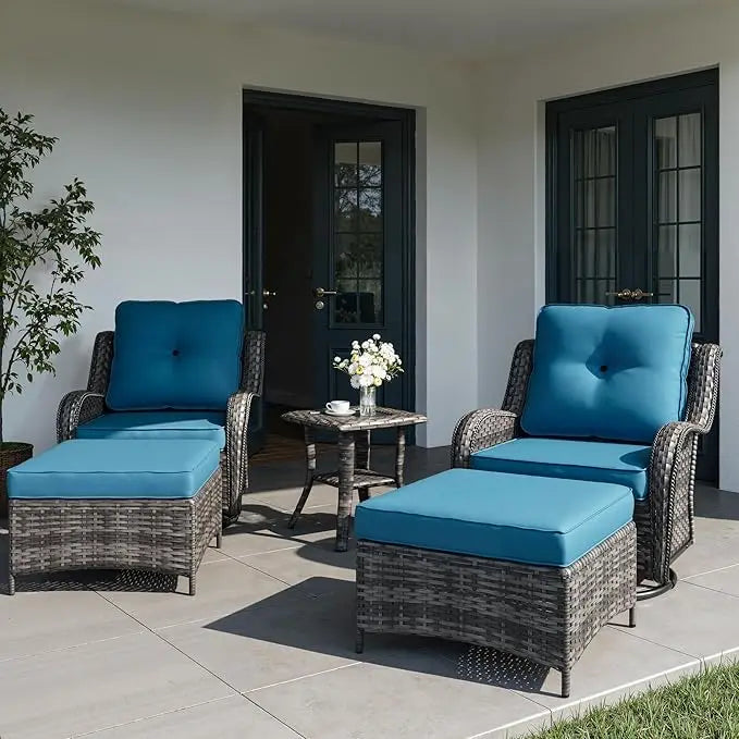 Wicker Swivel Rockers Outdoor Bistro Set With Side Table