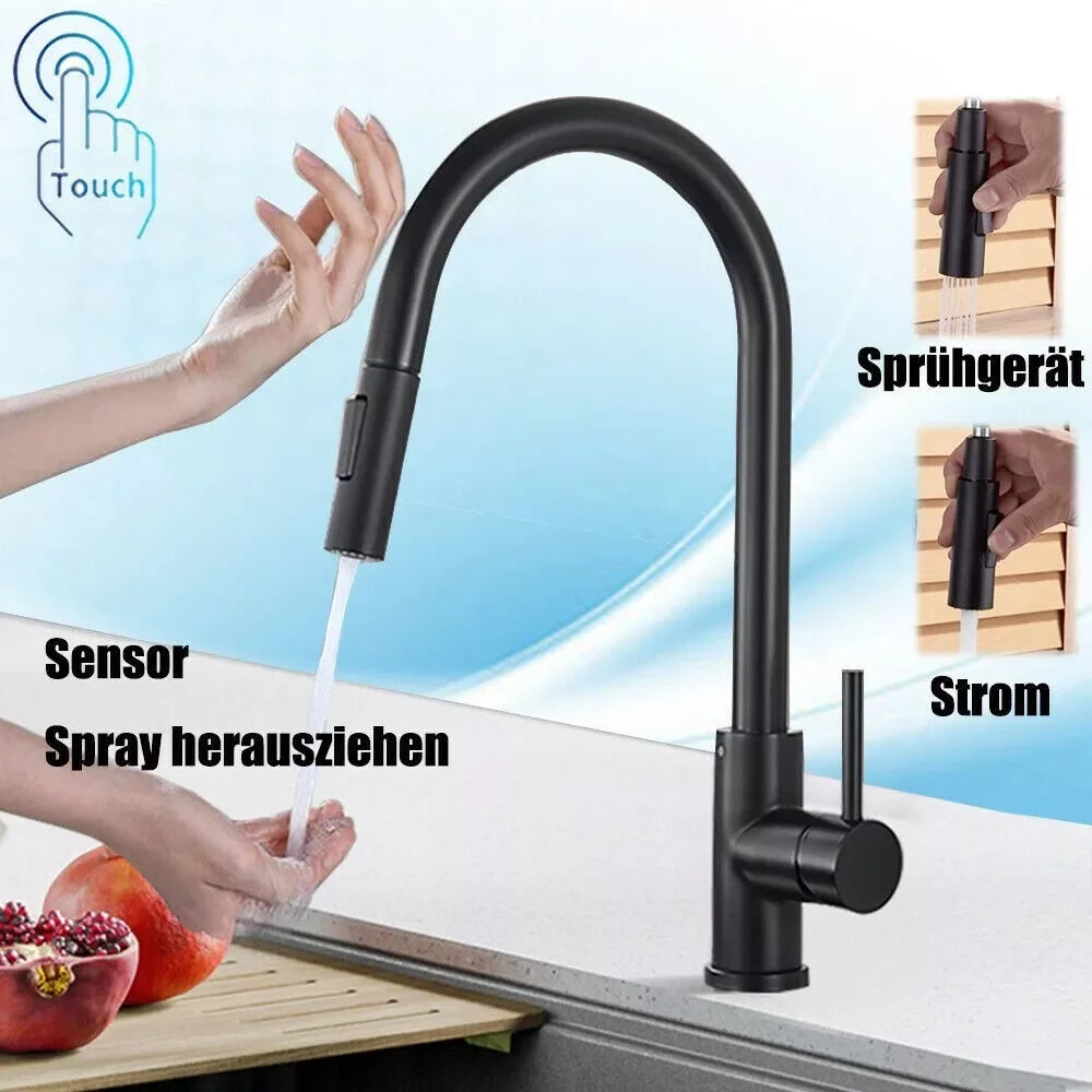 Black Pull Out Sensor Kitchen Faucet With Touch Control 2 Function Single Handle Mixer