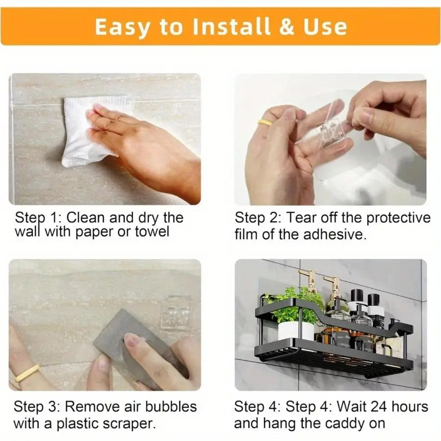 5 Pack Adhesive Shower Caddy Set No Drilling Rustproof Stainless Steel For Bathroom And Kitchen Storage