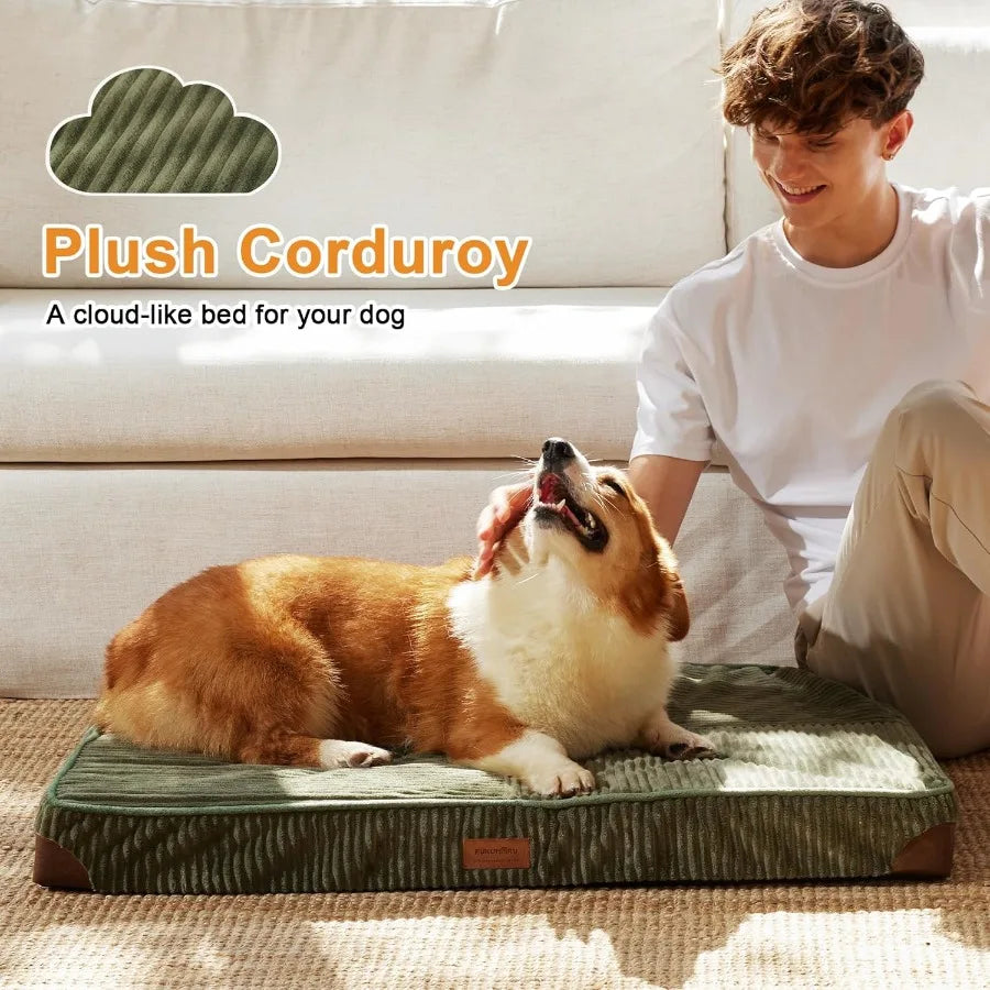 Large Waterproof Dog Bed With Egg Crate Foam Support Washable Cover Plush Corduroy Exterior Anti Slip Bottom