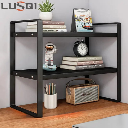 LUSQI 2 Tier Desk Shelf Storage Rack For Home Office Organization