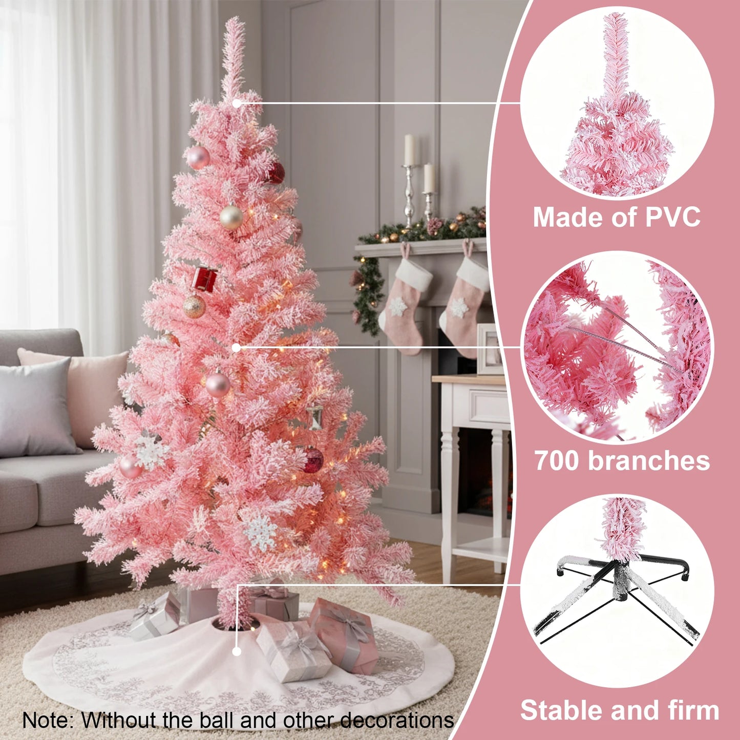 Pink Christmas Tree 180cm PVC Floor Standing Decoration with Iron Base
