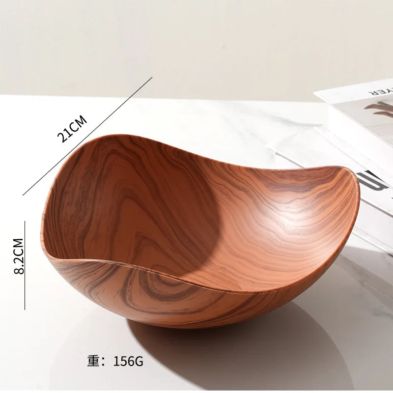 Plastic Dining Plate Fruit Tray Imitation Wood Grain For Snacks And Picnics