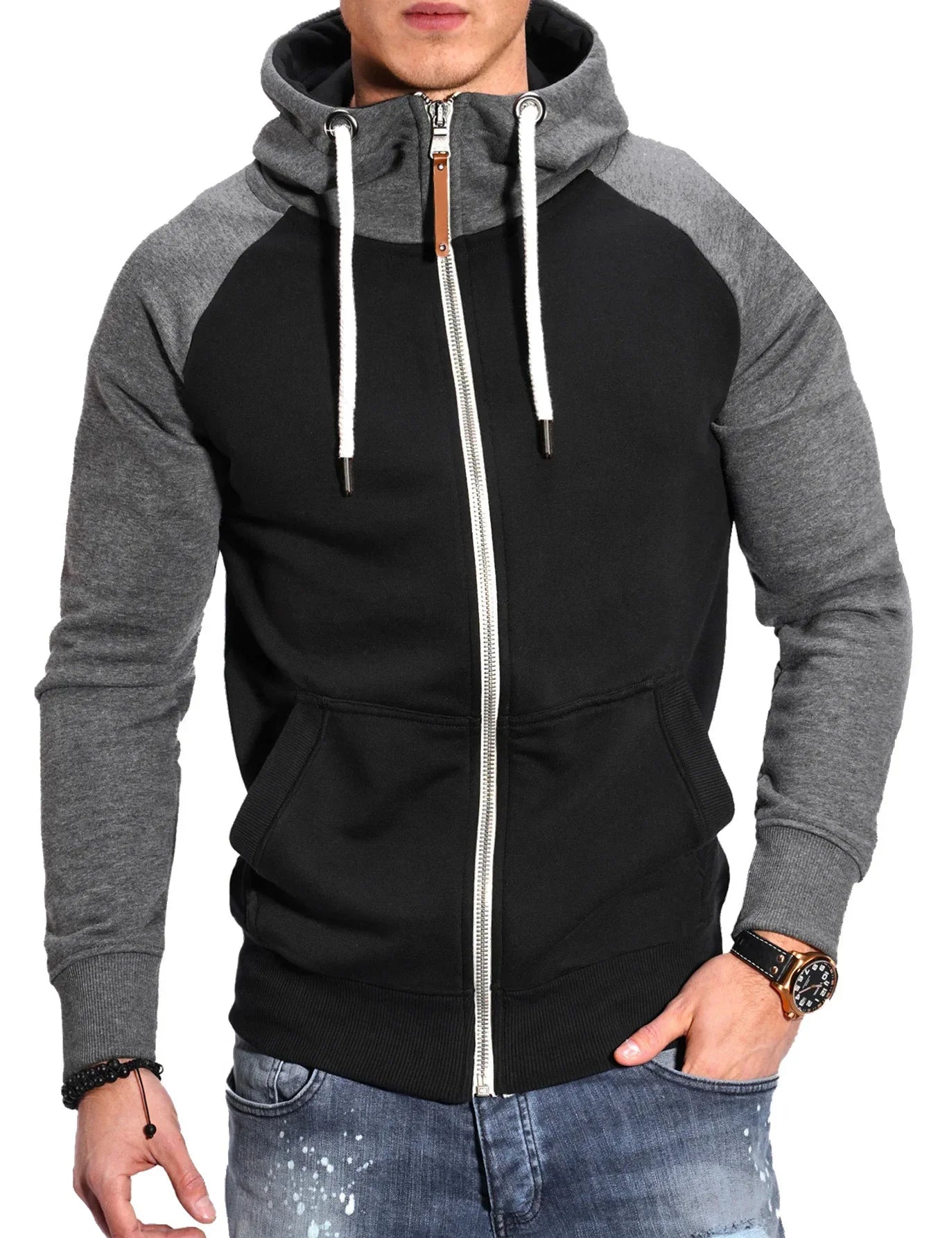 Slim Fit Hooded Zip Hoodie For Men Long Sleeve Sweatshirt Jacket