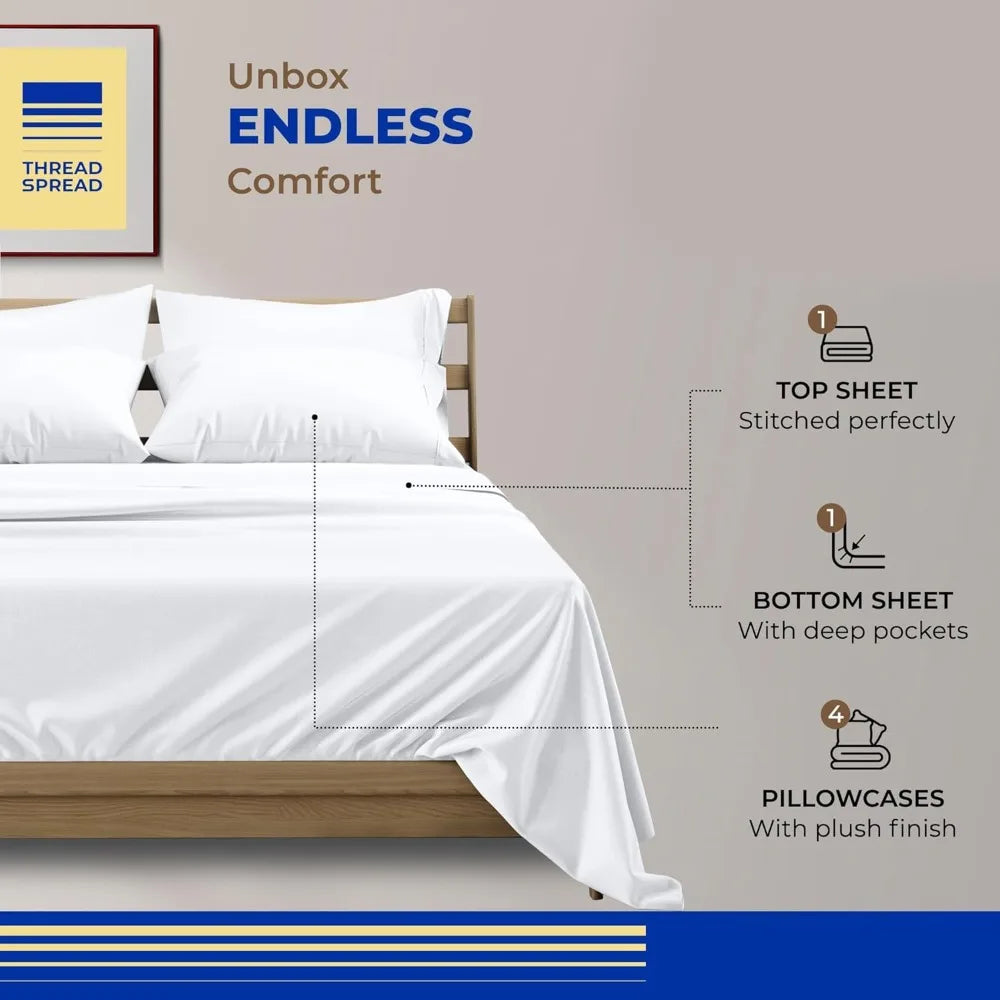 THREAD SPREAD 100% Egyptian Cotton Sheets Queen Size Bed Set - 4 PC 800 High Thread Count Egyptian Cotton Queen Sheet Set (White