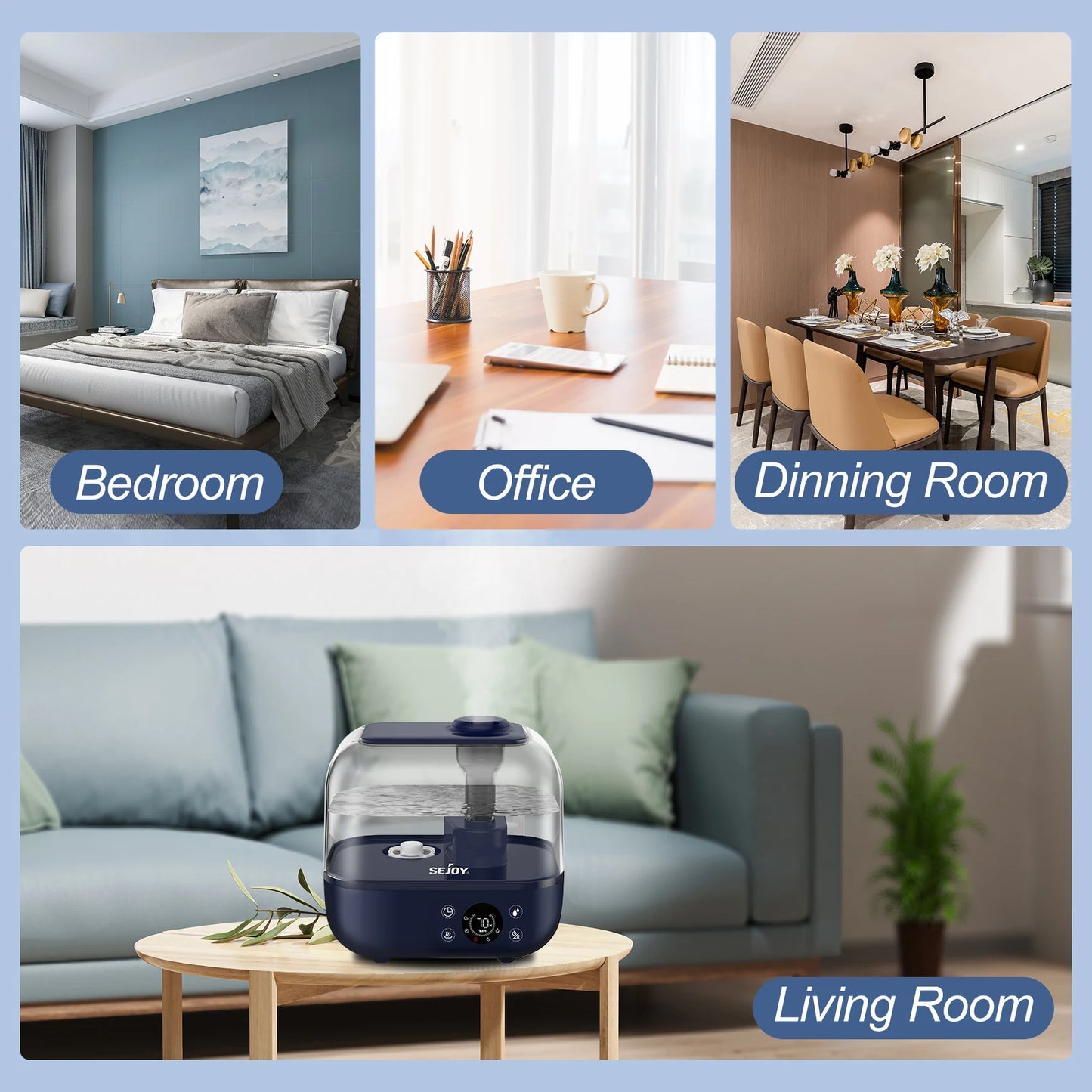 Sejoy Ultrasonic Cool Mist Humidifier 6 To 10L Large Room With Essential Oil