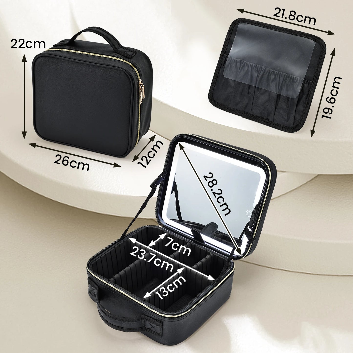 Makeup Bag With LED Mirror 3 Modes Lights Vanity Travel Case With Lighted Mirror