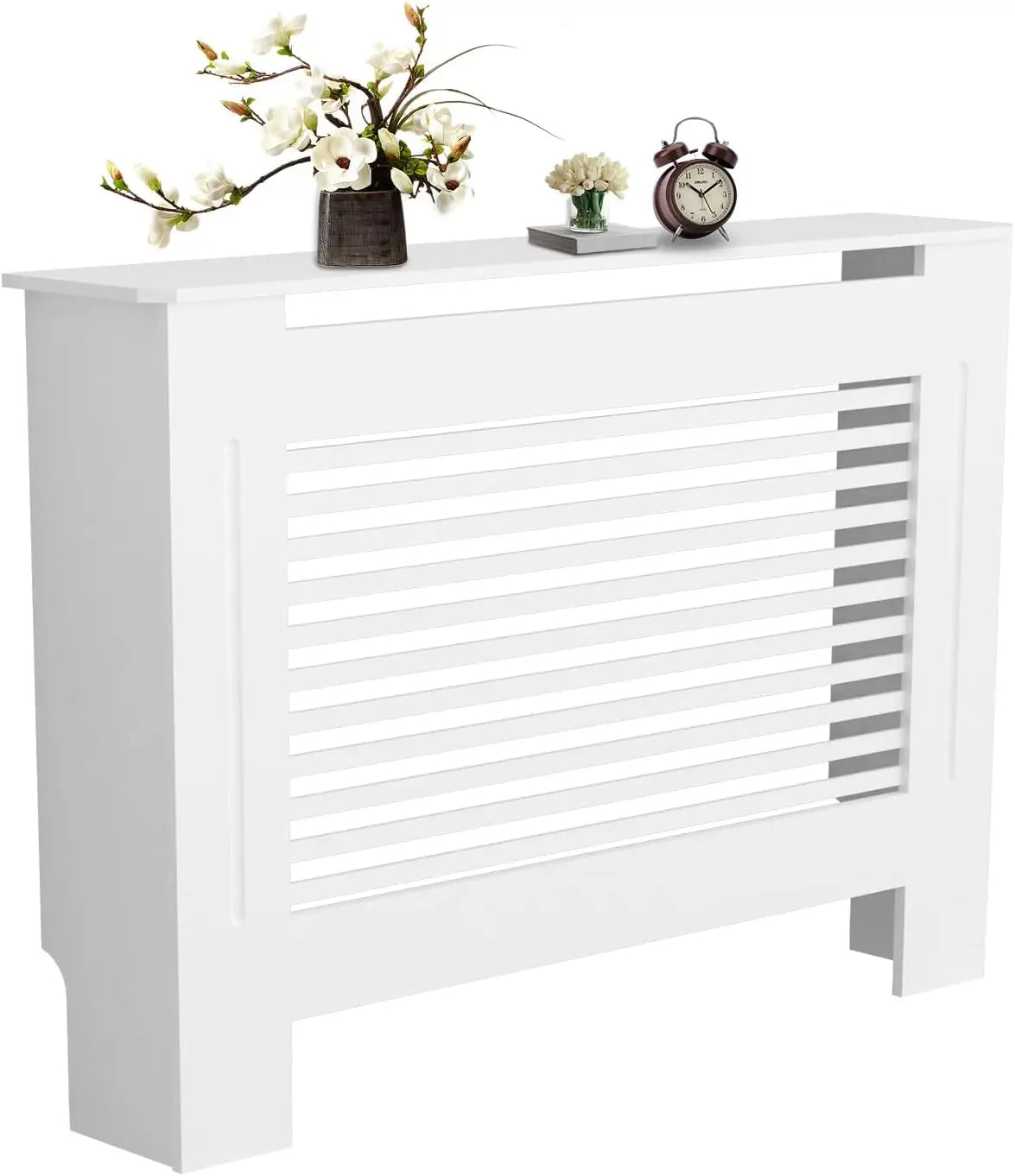 Tall White Wood Radiator Cover Cabinet 92cm External Height Modern Heater Shelf