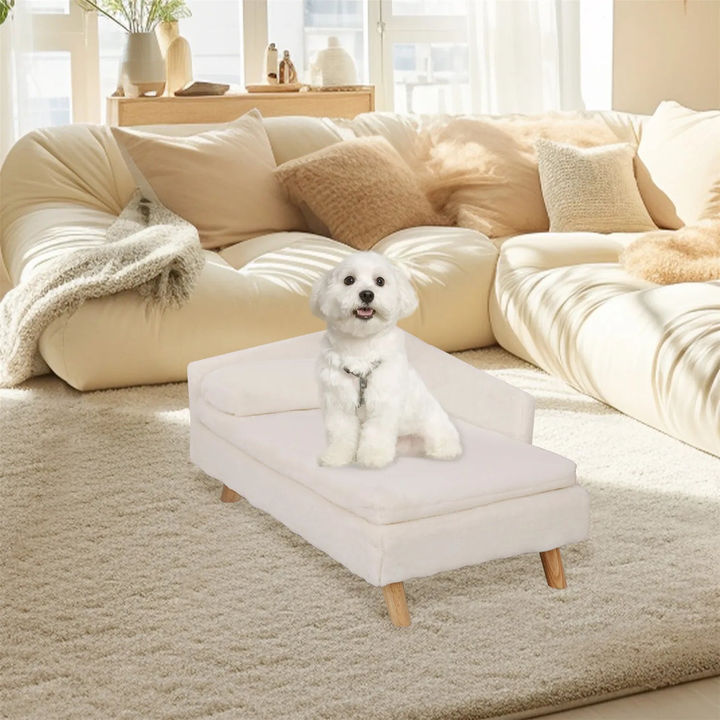 Elevated Pet Bed Nordic Pet Stool Bed With Cozy Pad Waterproof Sturdy Wood Legs For Small Dogs And Kittens