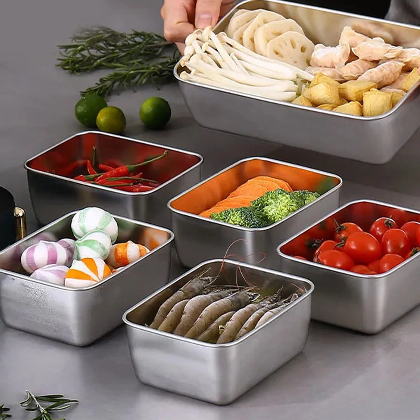 4 Piece Stainless Steel Fresh Keeping Box Sealed With Lid Refrigerator Food Preservation Fruit Box Thickened Large