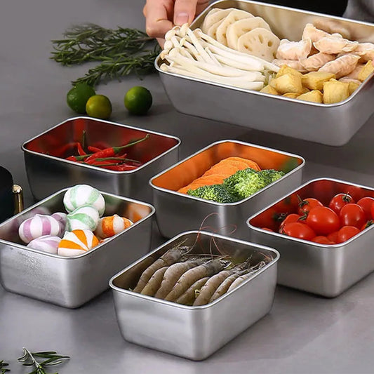 4 Piece Stainless Steel Fresh Keeping Box Sealed With Lid Refrigerator Food Preservation Fruit Box Thickened Large