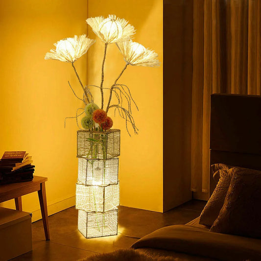 LUVODI Modern Decorative Floor Lamp LED Rattan Standing Light Tree Lantern