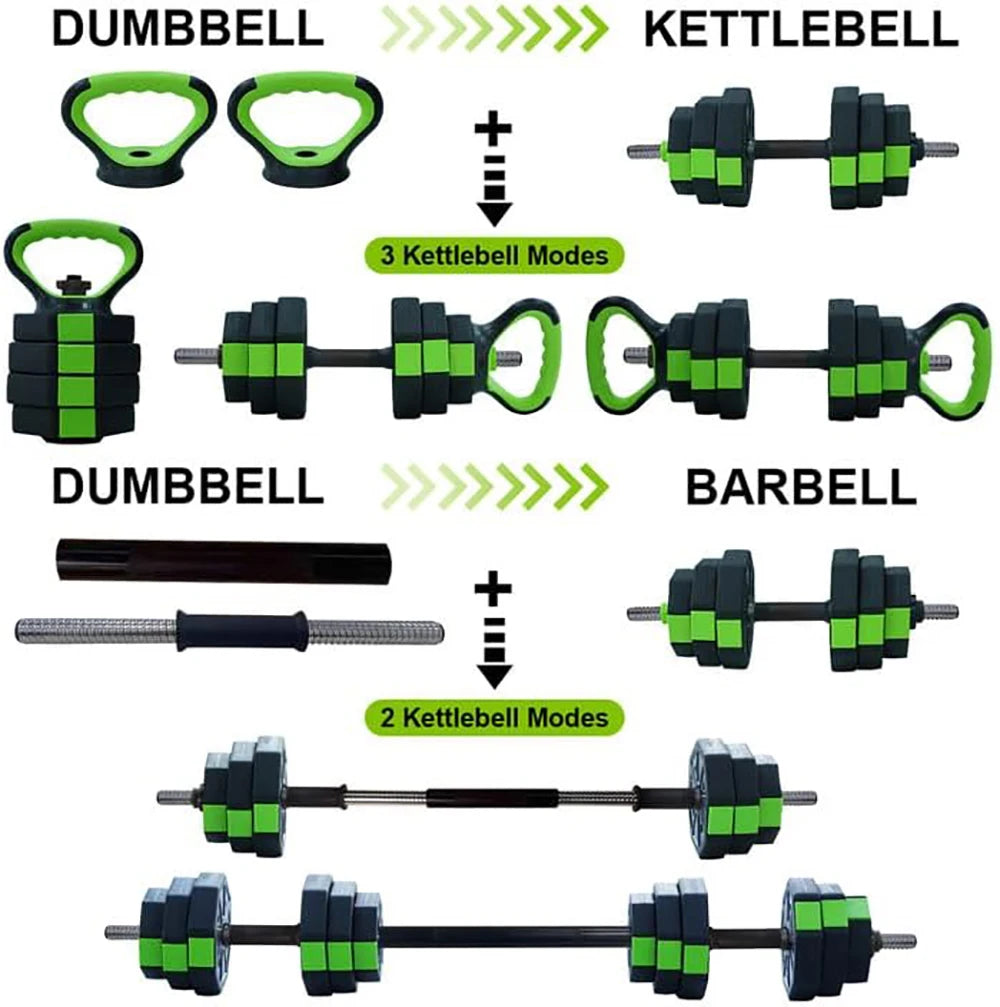 4 In 1 Adjustable Dumbbell Set 44 Lbs Kettlebell Barbell