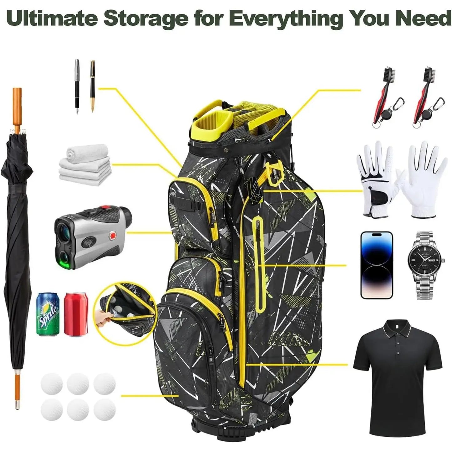 14 Ways Dividers Golf Bag With 9 Pockets Cooler Rain Hood