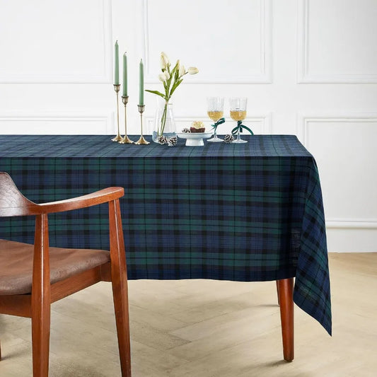 Linen Blackwatch Square Tablecloth 52x52 Inch 100 Percent Blue Green Plaid