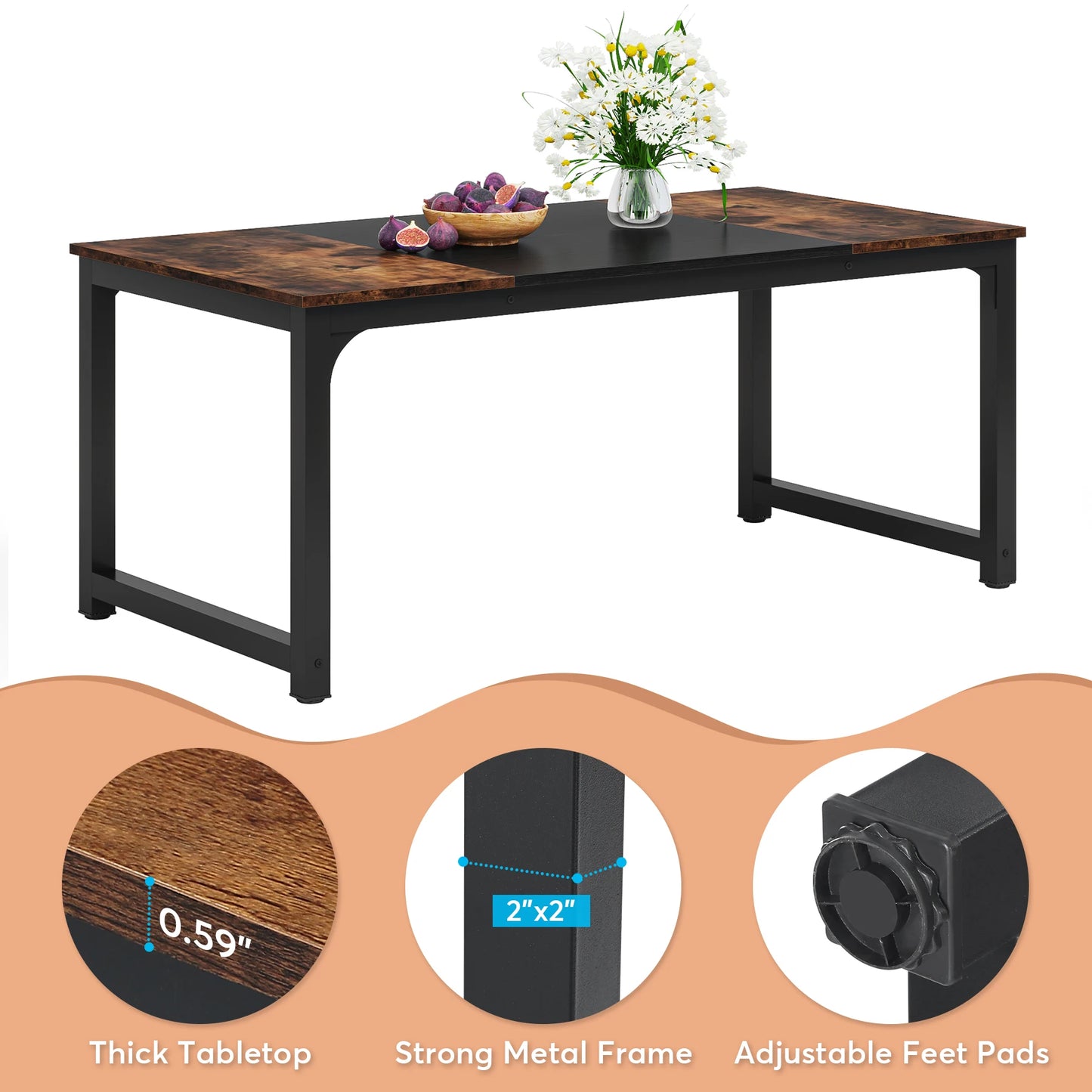 Tribesigns Dining Table Industrial Kitchen Table For Six To Eight People