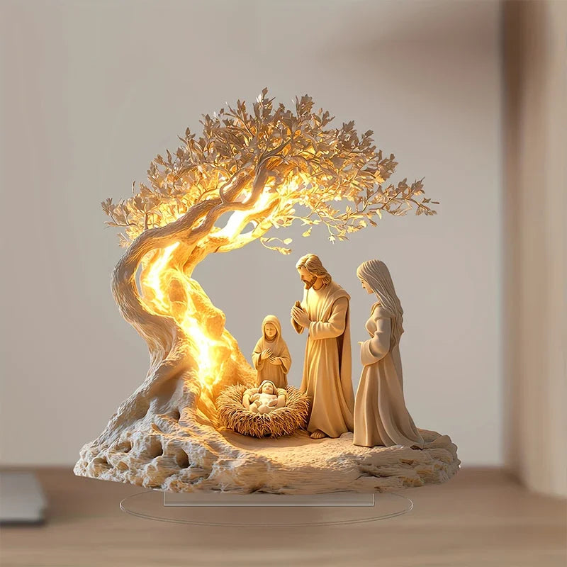 Easter 2D Nativity Scene Figurine Tabletop Decor Set for Home Church Gift