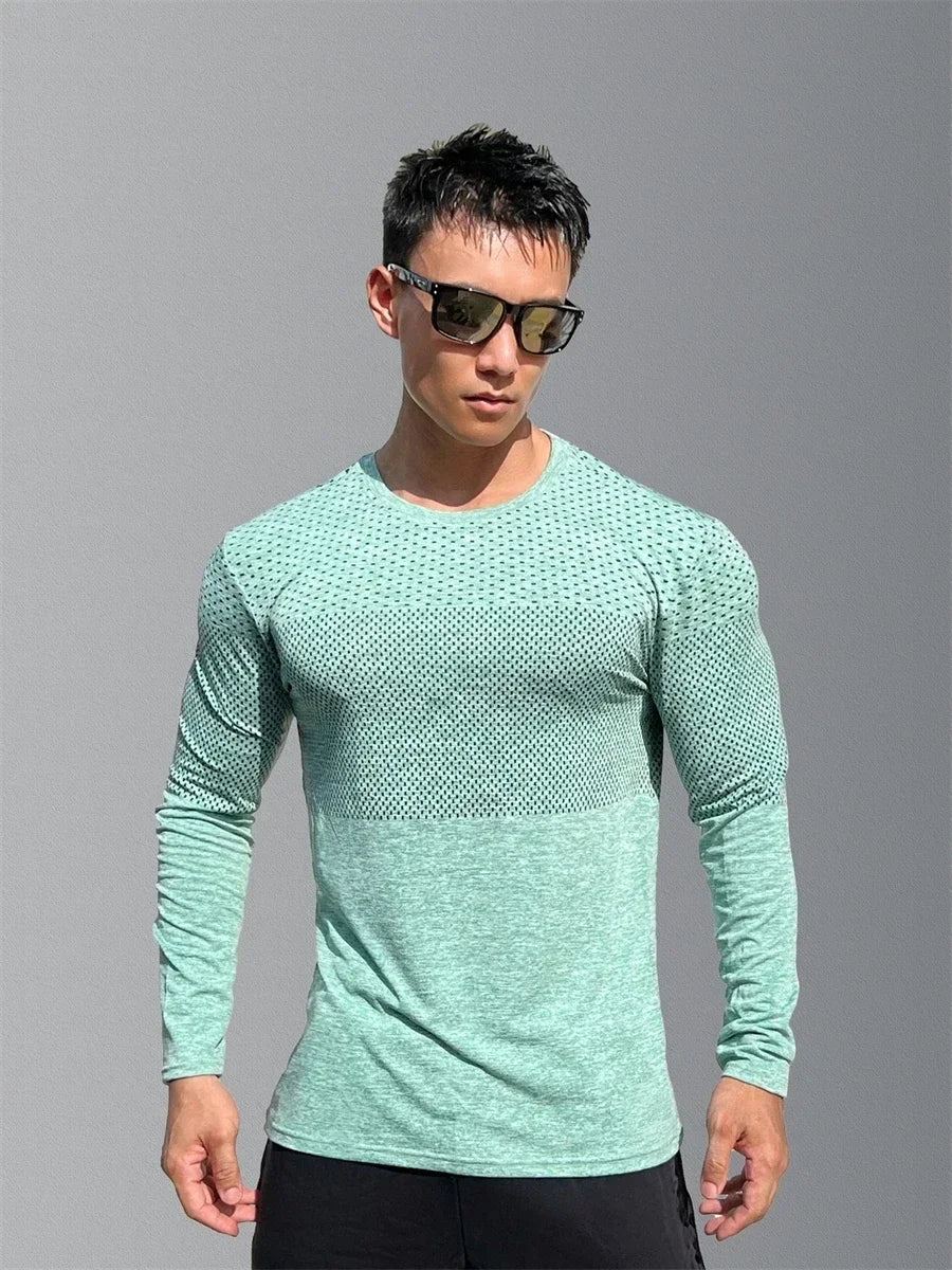 Men's Quick Dry Elastic Long Sleeve Sport Tee For Fitness Gym Training