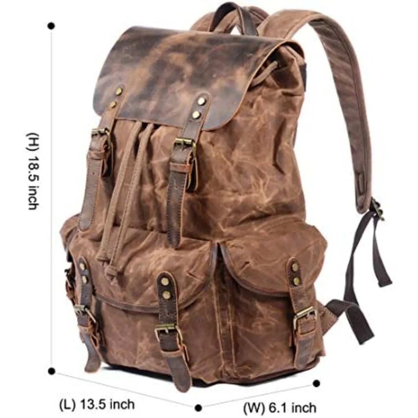 Wudon Leather Backpack Men Waxed Canvas Travel Rucksack