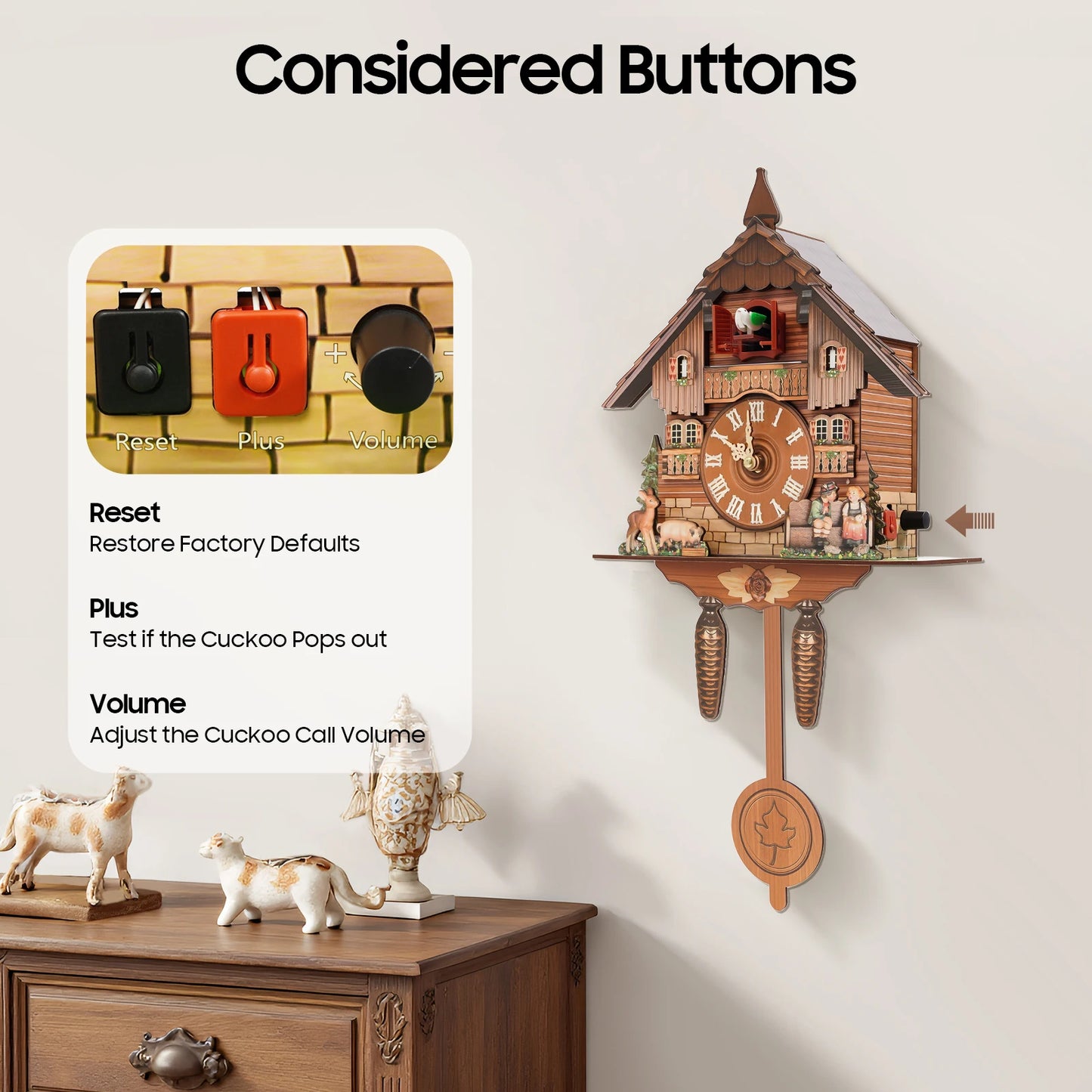 German Style Cuckoo Clock With Bird Chime Battery Operated Wall Mounted Clock