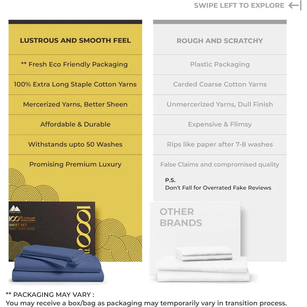 Mayfair Linen 100% Egyptian Cotton Sheets Queen Size - 1000 High Thread Count Sheets, 4 PC Luxury Hotel King Size Sheet Set, 16