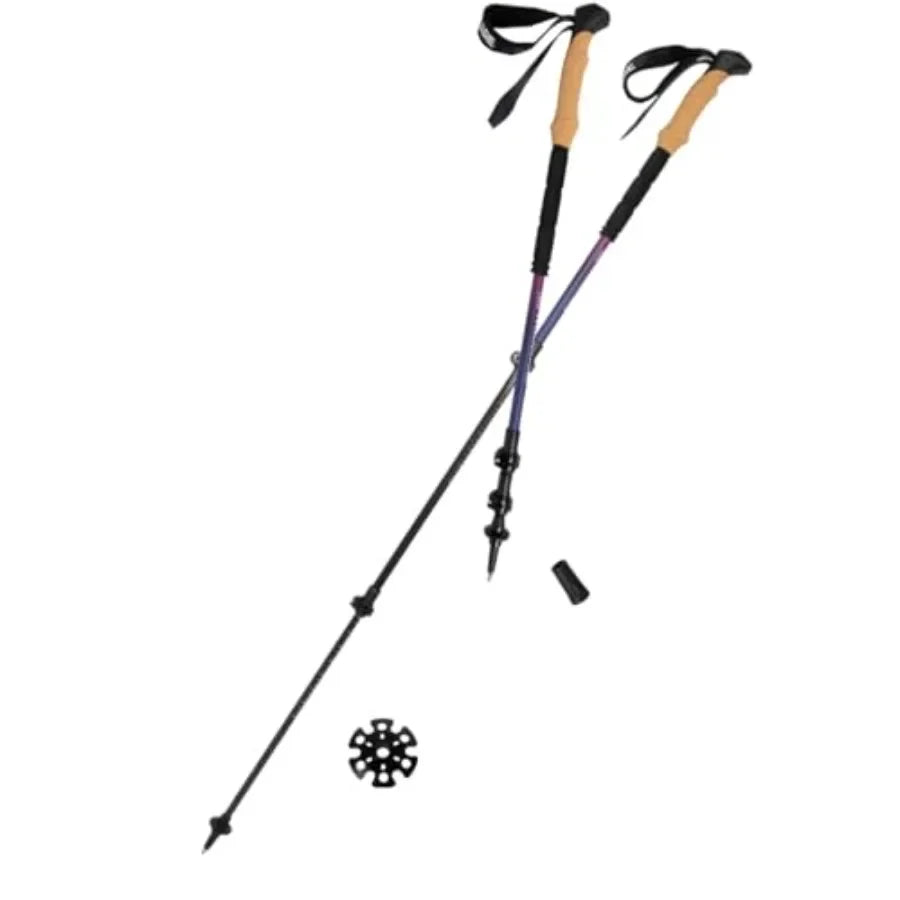 Collapsible Carbon Fiber Trekking Poles With Cork Grips Adjustable For Men Women