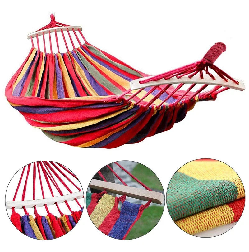 2 Person Double Camping Hammock Thickened Canvas Cotton Outdoor Bed Garden Patio