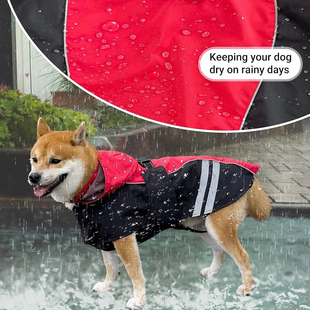 Dog Raincoat Waterproof Full-Body Jacket Reflective Straps Lightweight Hooded Rainwear Medium Large Dogs Safety Outdoor Hiking