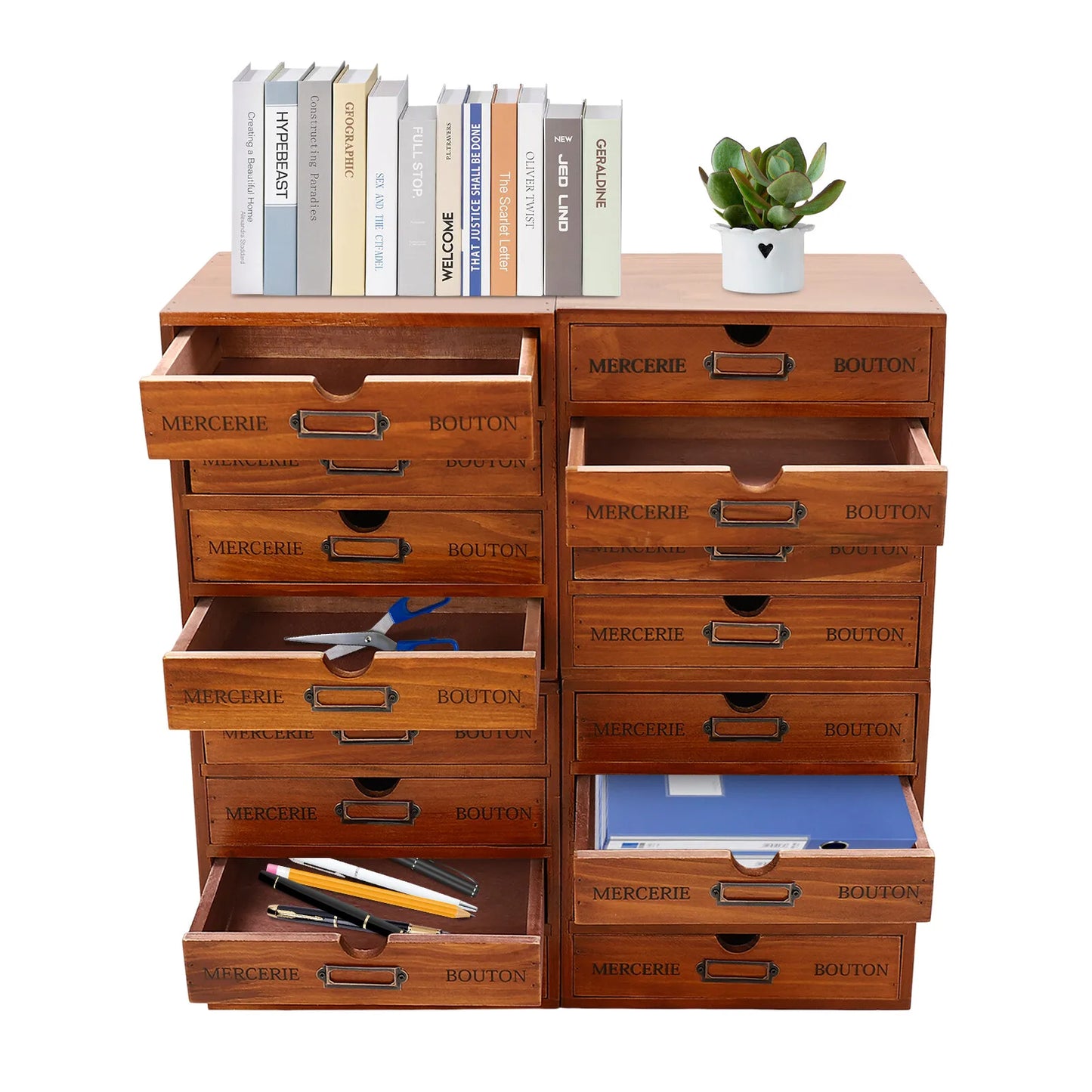 4-Tier 49.8*17.5cm Wooden Desktop Organizer 16 Drawers Drawer Organizer Brown Wooden Storage Box Living Rooms Bedroom