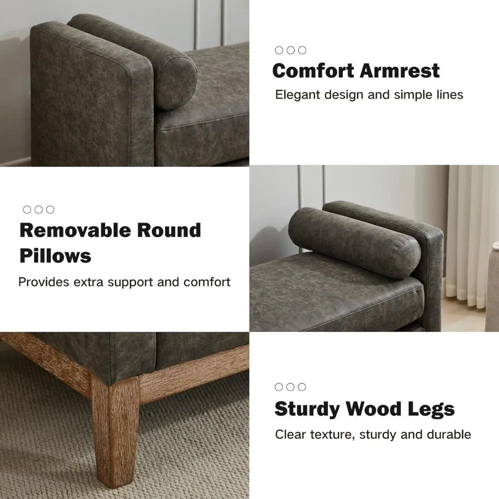 66 Inch King Size Leather Bed Bench Upholstered Stool