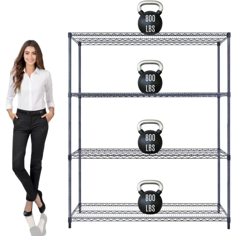 60x18x72 Black Heavy Duty 4 Tier Wire Shelving NSF 3200 Lbs Capacity