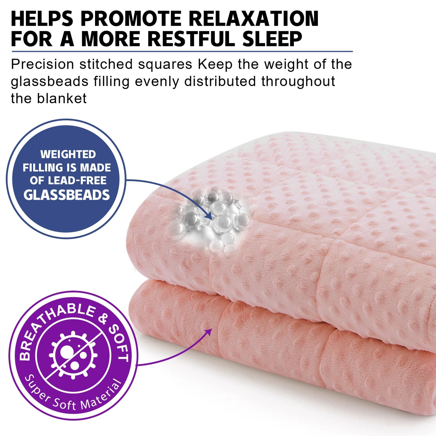 Pink Breathable Soft Minky Weighted Throw Blanket All Season Glass Beads
