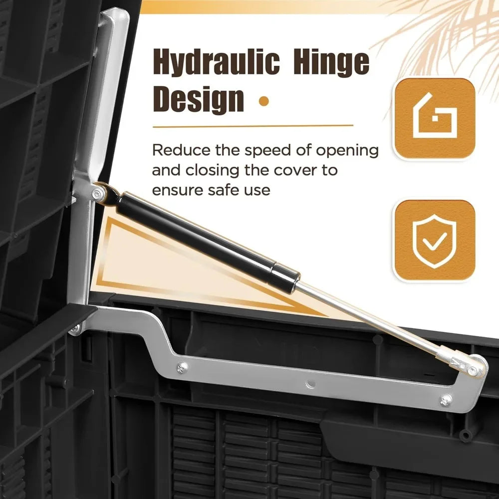 100 Gallon Waterproof Large Resin Deck Box Outdoor Storage Box Indoor Lockable Storage Container with Cushion for PatioFurniture