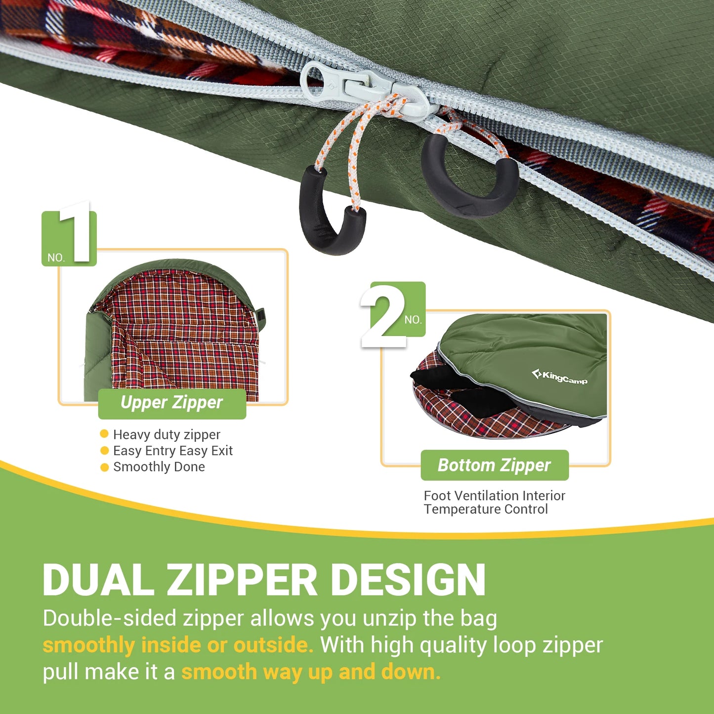 KingCamp Waterproof Flannel Sleeping Bag For Adults XL