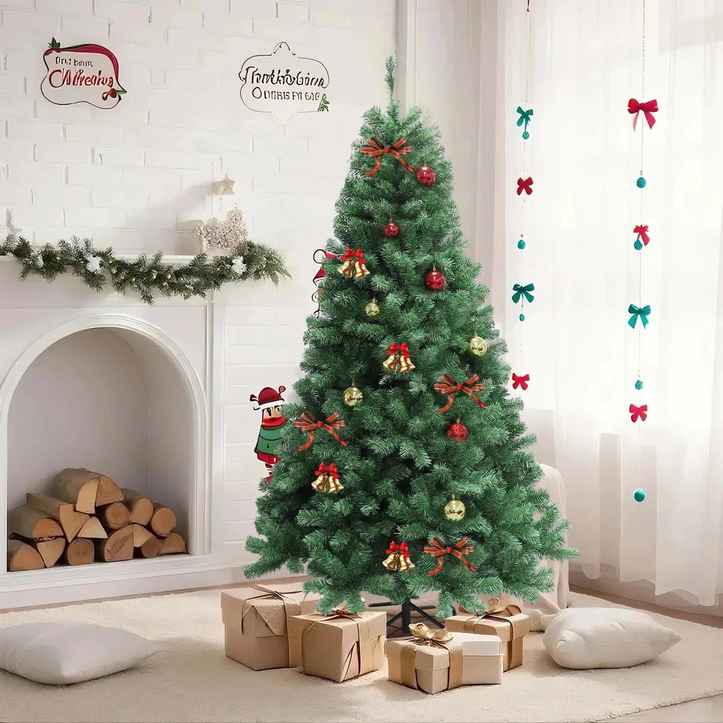 6 to 7 Ft Pre Lit Christmas Tree Hinged With LED Lights And 8 Lighting Modes